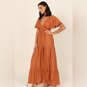 M PETAL + PUP RUST MAXI VNECK DRESS